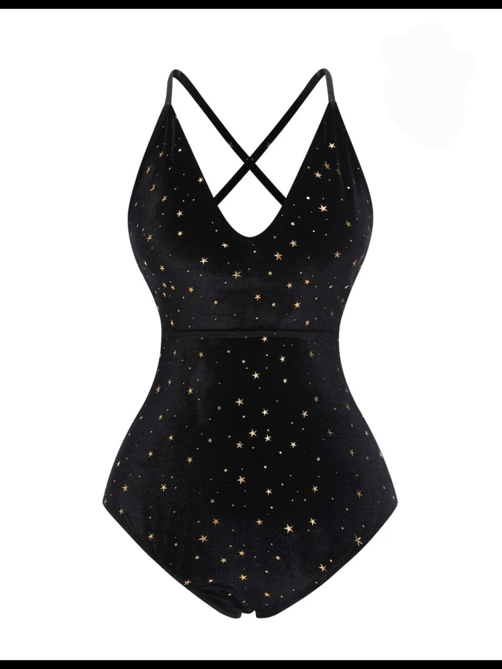 NWOT - Retro Stage Black 1960s Velvet Back Cross Straps Swimsuit - L
